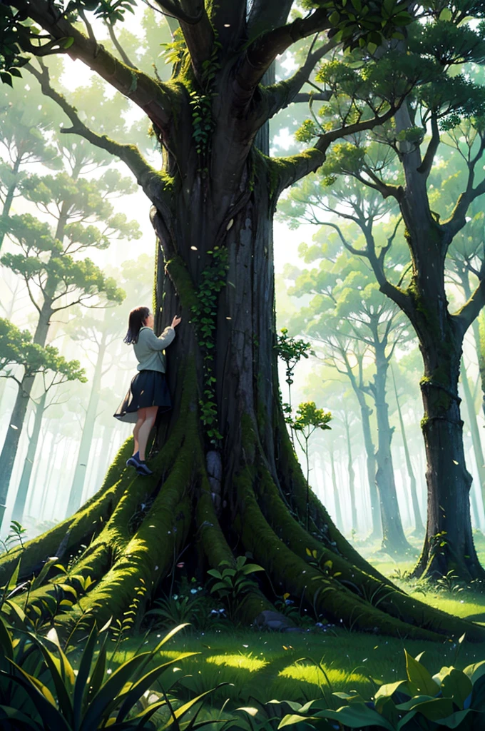 Magical forest, tropical forest, holy forest, white lighting tree, lush trees, masterpiece,