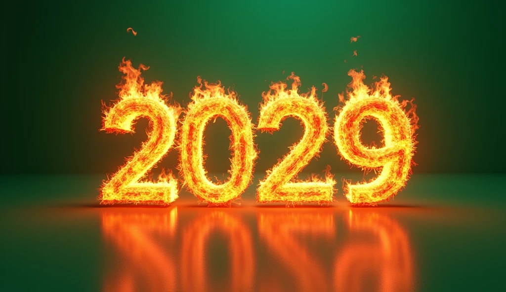 2029 written on green background make by fire 