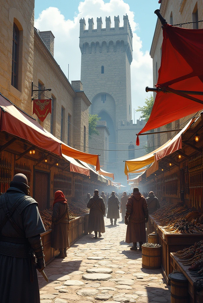 A market with weapons and clothes
