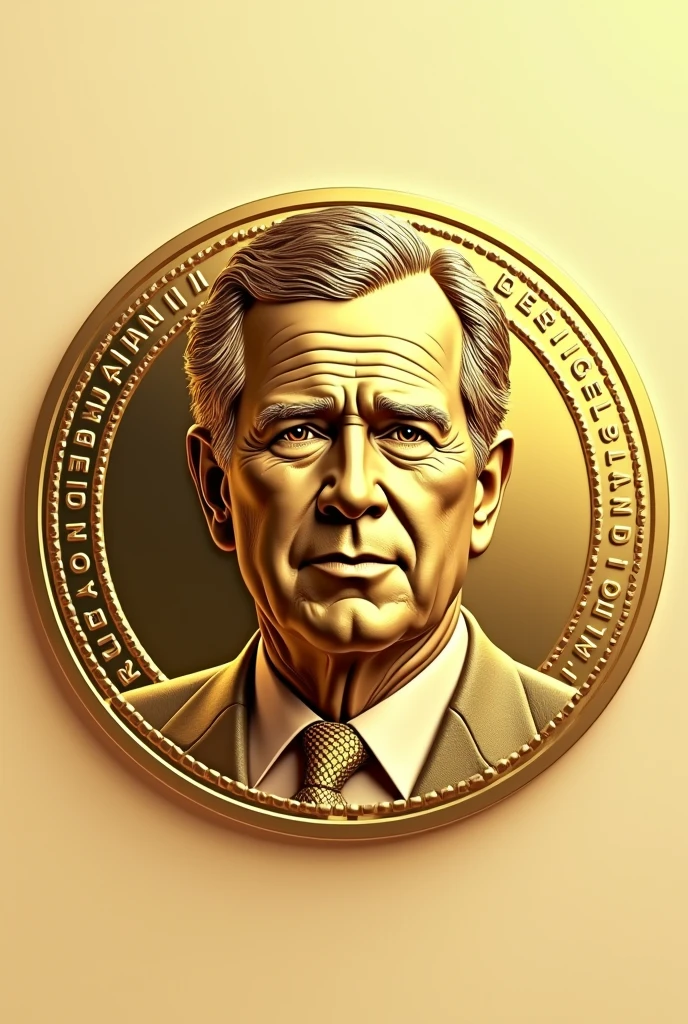 George W Bush 3D Gold Crypto Coin Symbol, blank background, vector style