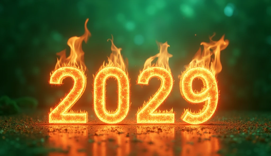 2029 written on green background make by fire 