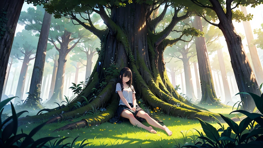 Magical forest, tropical forest, holy forest, white lighting tree, lush trees, masterpiece,