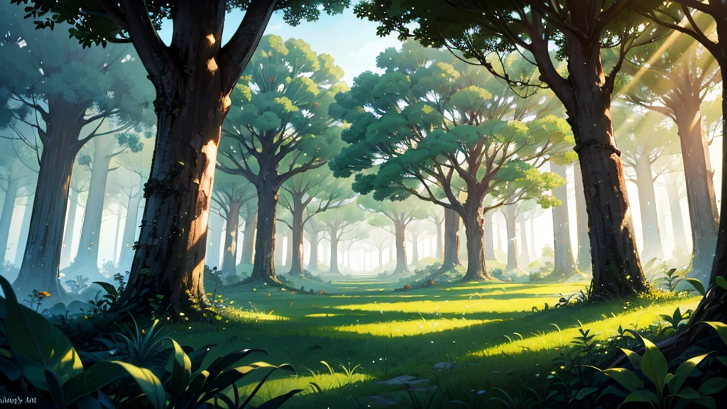 Magical forest, tropical forest, holy forest, white lighting tree, lush trees, masterpiece,