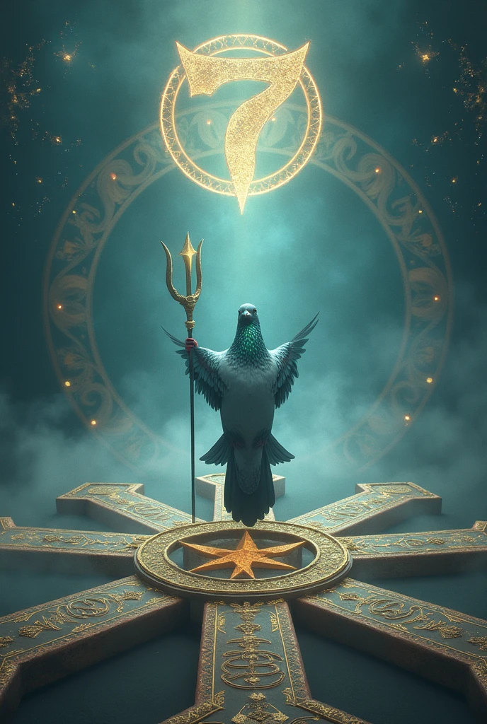 Image of the pigeon turns 7 crossroads with trident and the number 7