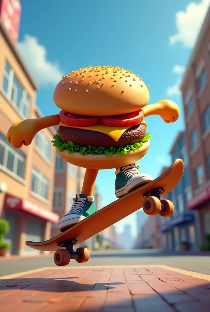 Skateboarding burger doing trick, with blank space to type a sentence

