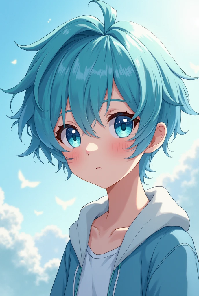 Cute cyan long haired anime boy