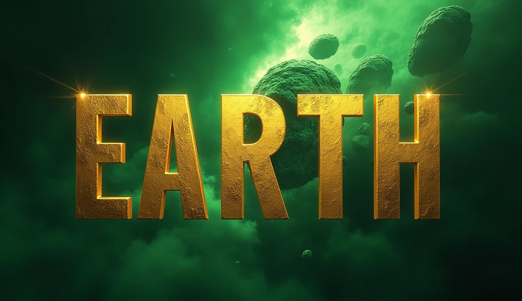 Asteroid hits the earth written on green background make by gold