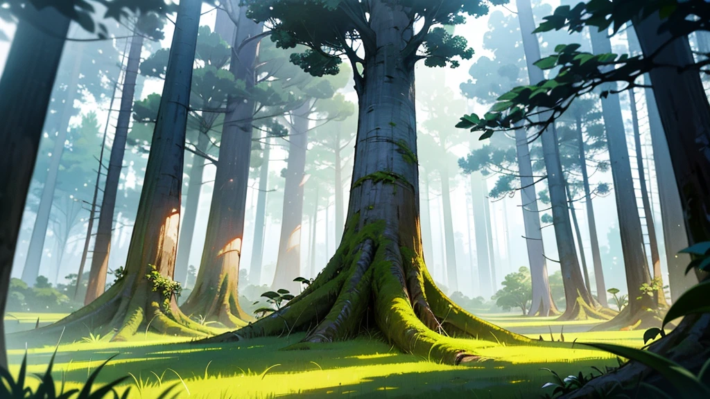 Magical forest, tropical forest, holy forest, white lighting tree, lush trees, masterpiece,