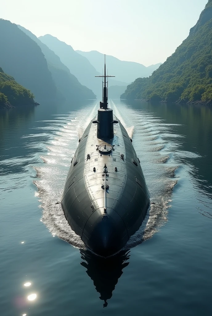 Military submarine in a bay