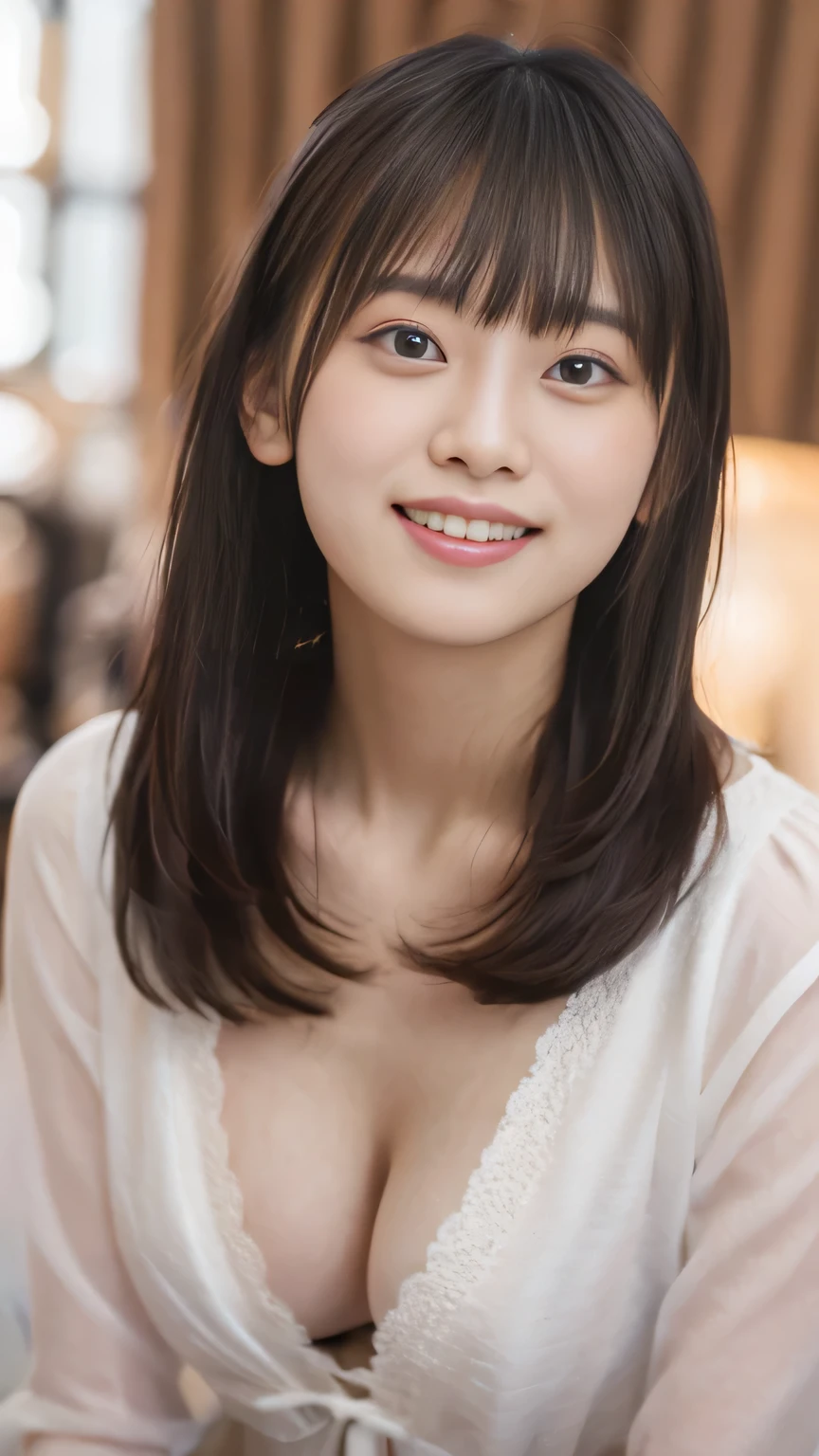 Highest quality,8k,High resolution,wonderful、Teen、younger sister、bangs,young,smile,Brown Hair,Long hair curled inwards,(:1.3)Eye-catching lingerie、Baby Face、Full body image、Happy、よりyoung子、Indoors as much as possible、Take off your clothes、Not bad、I understand、Super exposed、A white bra is fine。sexy、Highly aggressive、Big Breasts