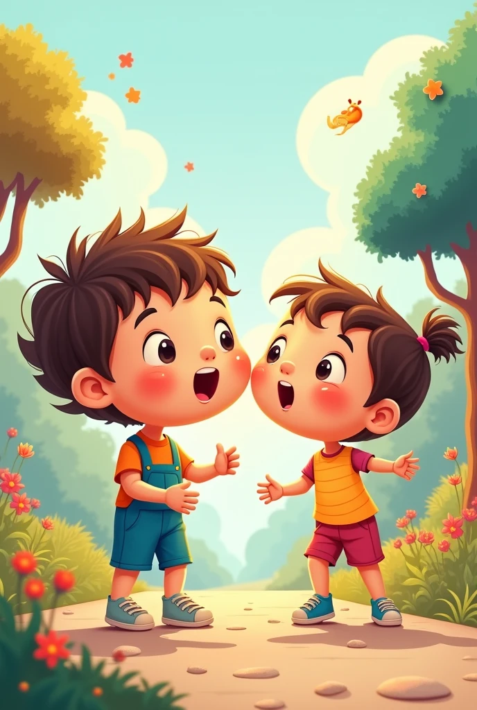 Two big-headed children playing