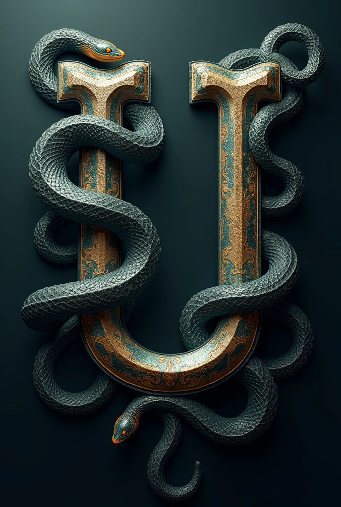 Letter U font with snakes around it 
