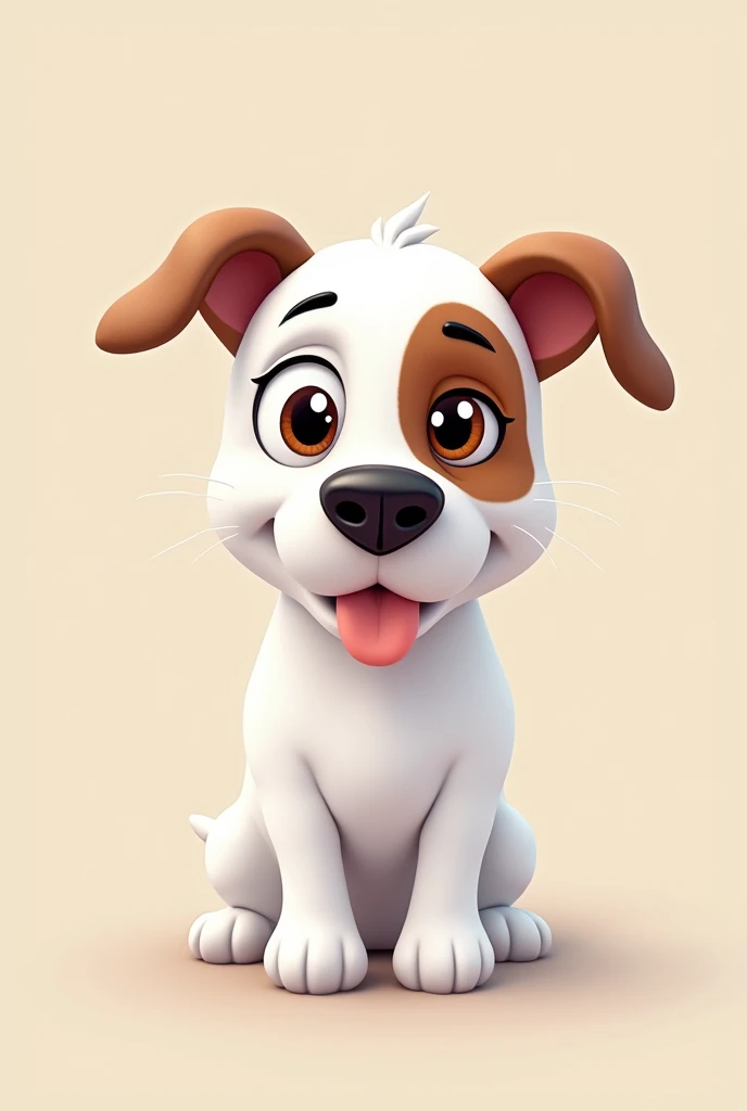 White boxer dog with a brown spot on the eye and ear , make it an animated image and look like an emoji (🐶)