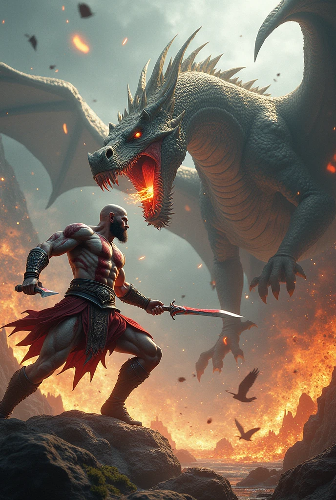 Kratos fighting with dragon ball