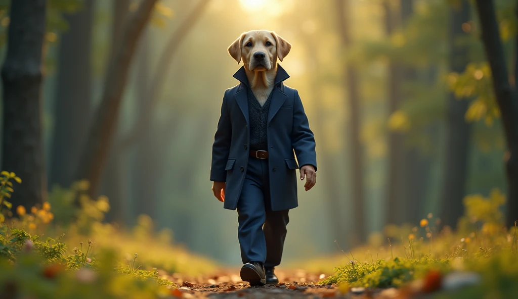 
/imagine prompt:create a labrador retriever dog walking like a human ultra realistic 8k he is a model who wears fashionable clothes, sublime, Anemoiacore, detailed painting, widescreen, octane rendering, grainy, distinctive, navy blue colors, Halloween, solar lighting, ultra-realistic, highy detailed, natural lighting, forest environment, Unreal engine, 8k --ar 16:9
