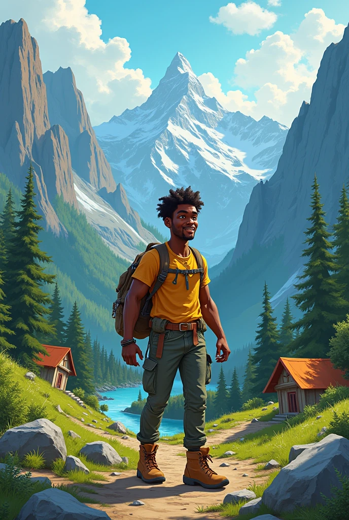 An animated black guy with a mountain pass trying to get by living by himself  