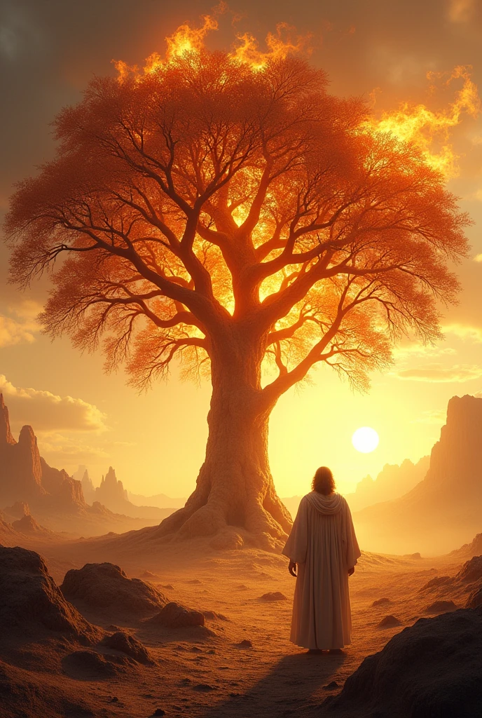 Moses and the burning bush in the form of a tree 