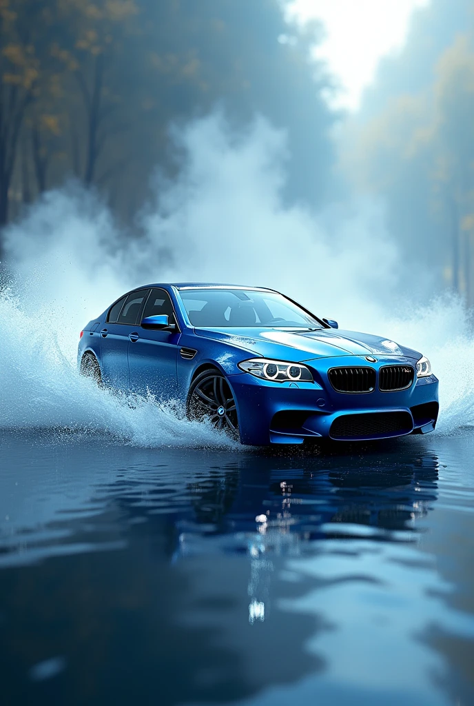 Draw bmw e90 with blue metallic water shell drifting