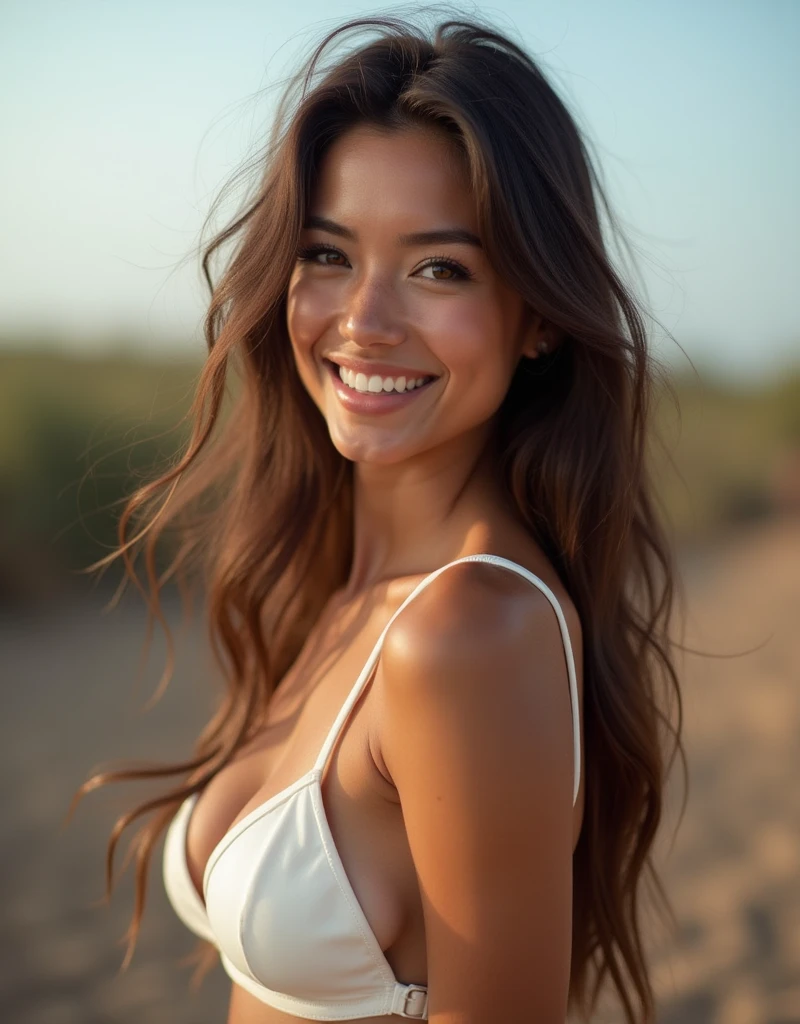 she is ride a a horse,she is white skin ,huge smile,she is wear white bikini , side view, large breasti large boobs,g30 ,background ,she is name ahu 20 years old (brunette) ,(tall woman),(long legs),single woman, chest 80 waist 60 hip 80 , G30, tall woman, sexy pose, ultrarealistic, , giving a sexy look, huge smiling , .RAW, Nikon Z 85mm, award-winning glamor photography, ((best quality)), ((masterpiece)), ((realistic)), (long brunette hair), hazel eyes,intricate details, highly detailed, sharp focus, professional, 4k, stunning hazel eyes, delicate, innocent, high resolution, detailed facial features,horse farmer, sharp focus, soft , aesthetic, extremely detailed, photo_\(ultra\), photorealistic, realistic, post-processing, maximum detail, real life, ultra-realistic, photorealism, photography, 8k uhd, photography, russian face,she is wear white bikini ,she is ride a horse, she is white skin