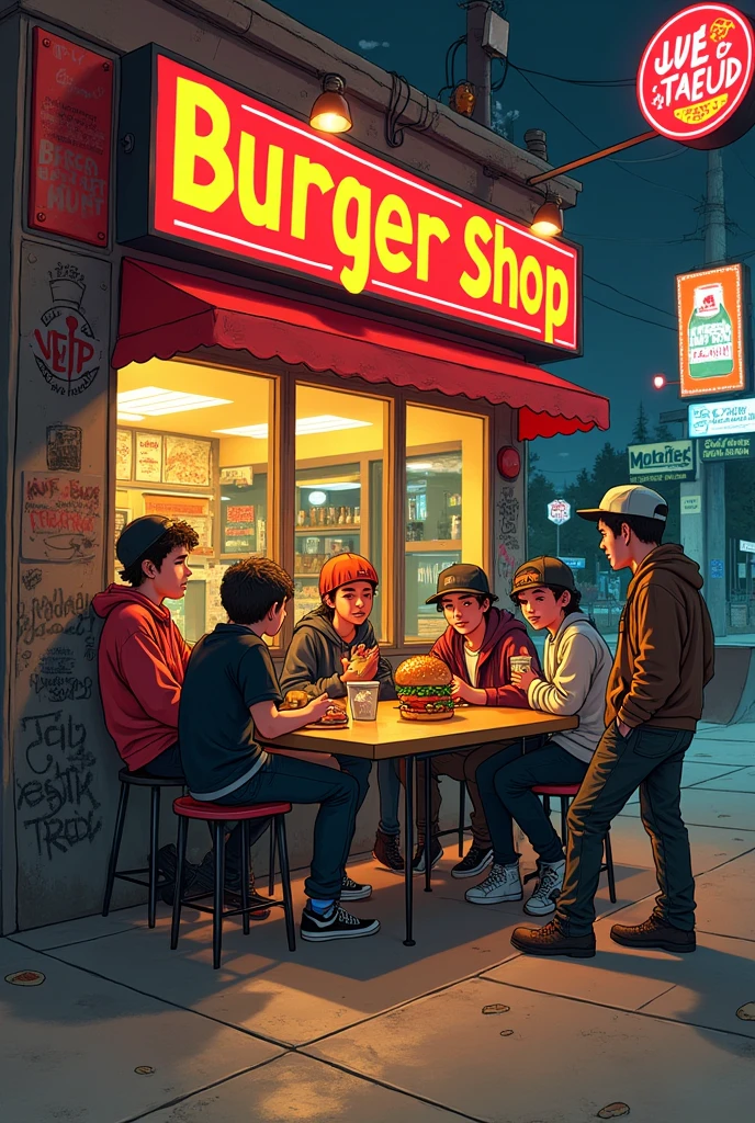 Themed image for skateboard burger shop