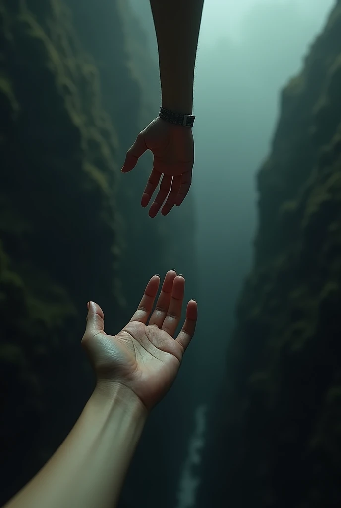 Hands that want to hold each other because they are falling into a precipice