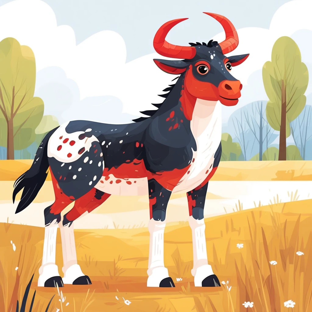 devil, white eyes, red skin, black horns, white wings, red tan and white armor, hoofs