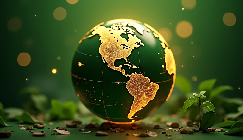 Earth written on green background make by gold