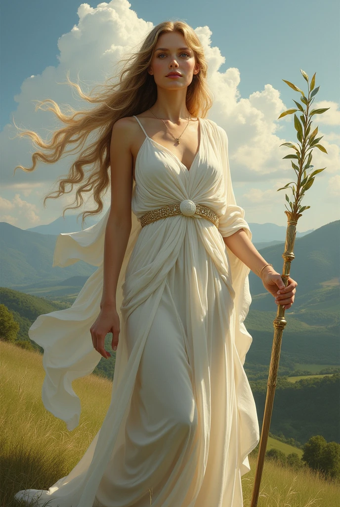 Create a drawing of a Greek goddess with the power of peace and harmony, she will bring peace to your people