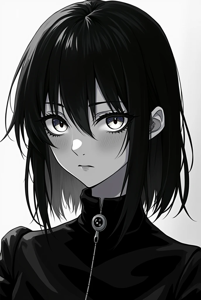 black and white anime girl, gothic with cyber eyes 