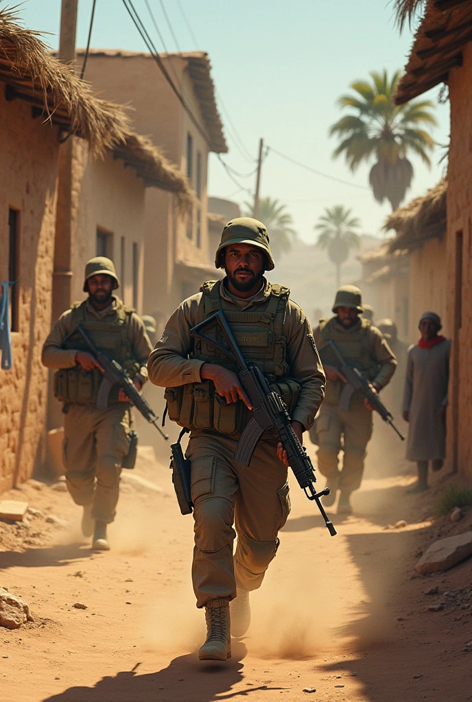 Somali soldiers clearing criminals from village