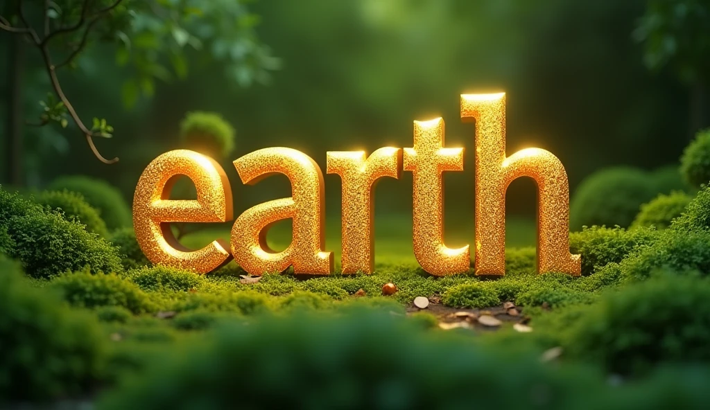Earth words written on green background make by gold 