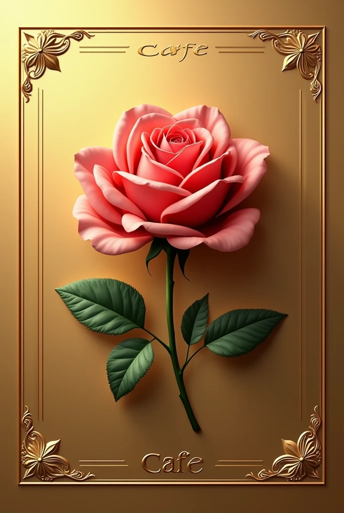 A L&#39;essence café logo, with golden tones a rose and dividers 