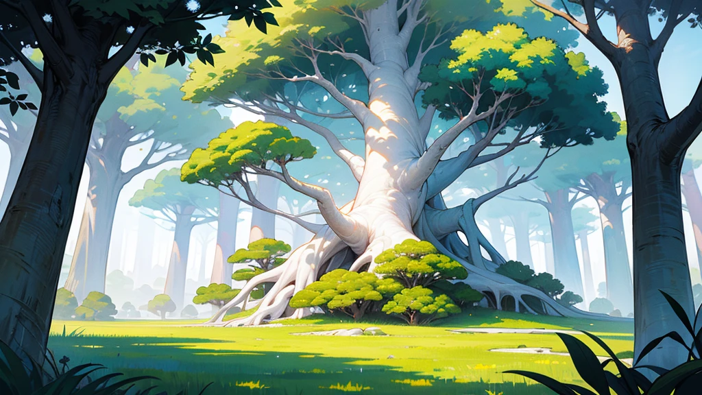 Magical tree, white tree, white leaf, shining tree, fantasy tree, masterpiece,