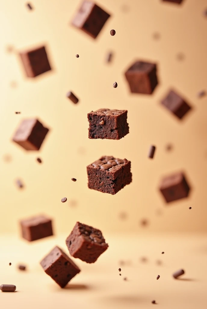 Make several micro-brownies and place them more spread out falling from above the image