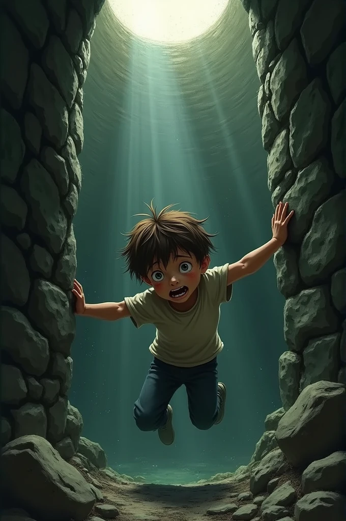 A boy who fall down in the well