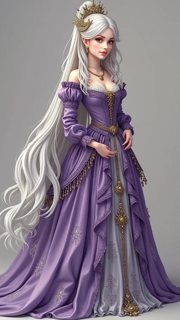 women, elegant, calm medieval princess dress, beautiful, cabello largo blanco y elegant, white eyebrows, Golden eyes, european face, detailed dress, medieval times, Royals, portrait, (Best Quality), (masterpiece), (Very detailed), (4k)