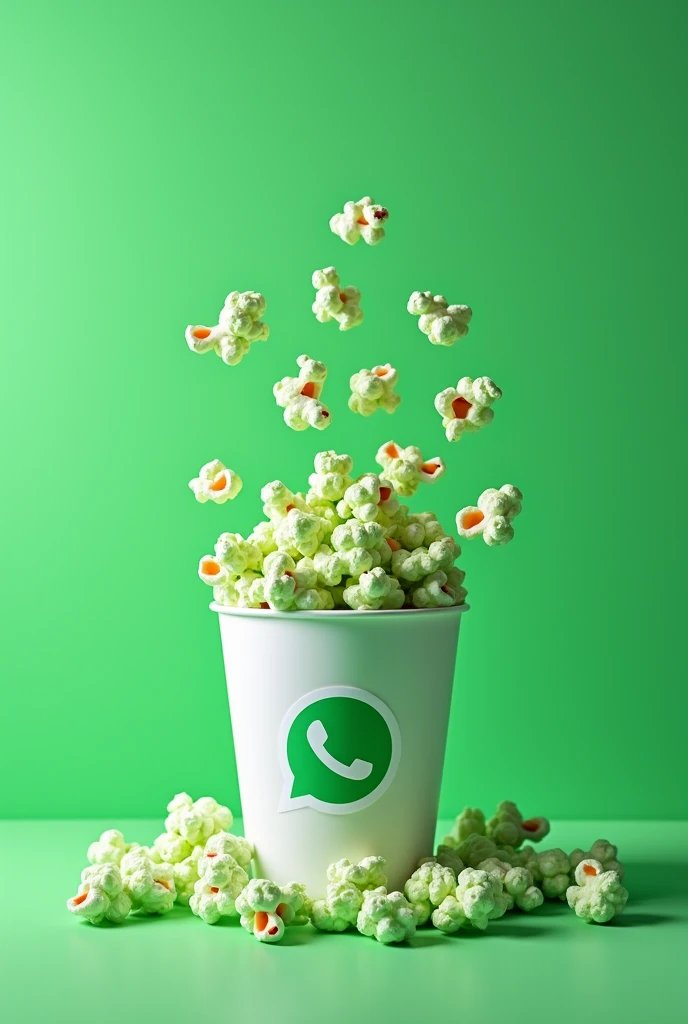 Imagina unas palomitas de maiz 🍿 color verde y blanco con un recipiente de WhatsApp recrea unas palomitas épicas inspirados en WhatsApp