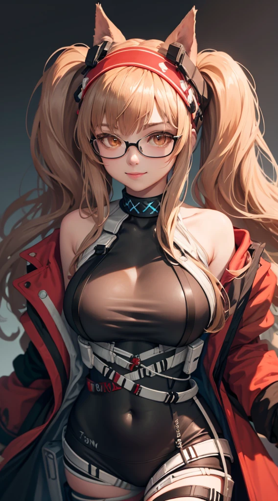 (The is very detailed:1.3),
1个Giant Breast Girl, alone,
aang_DV, orange eyes, Half-rimmed glasses, light smile,
hyper-detailing, (A high resolution:1.1), Best quality at best, (tmasterpiece:1.3), Movie Lighting,