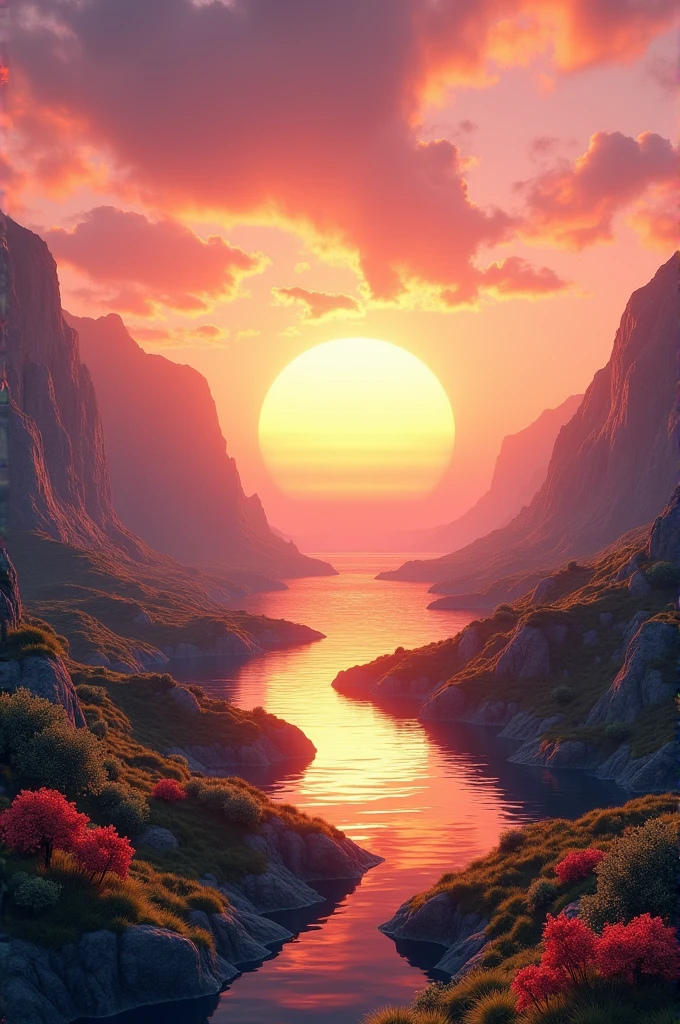 Beautiful sunset landscapes in 3D