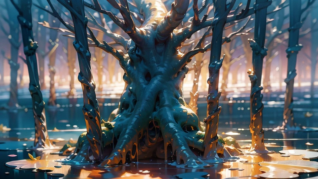 Magical tree, white tree, white leaf, shining tree, fantasy tree, masterpiece, dark and bright, shadows, night