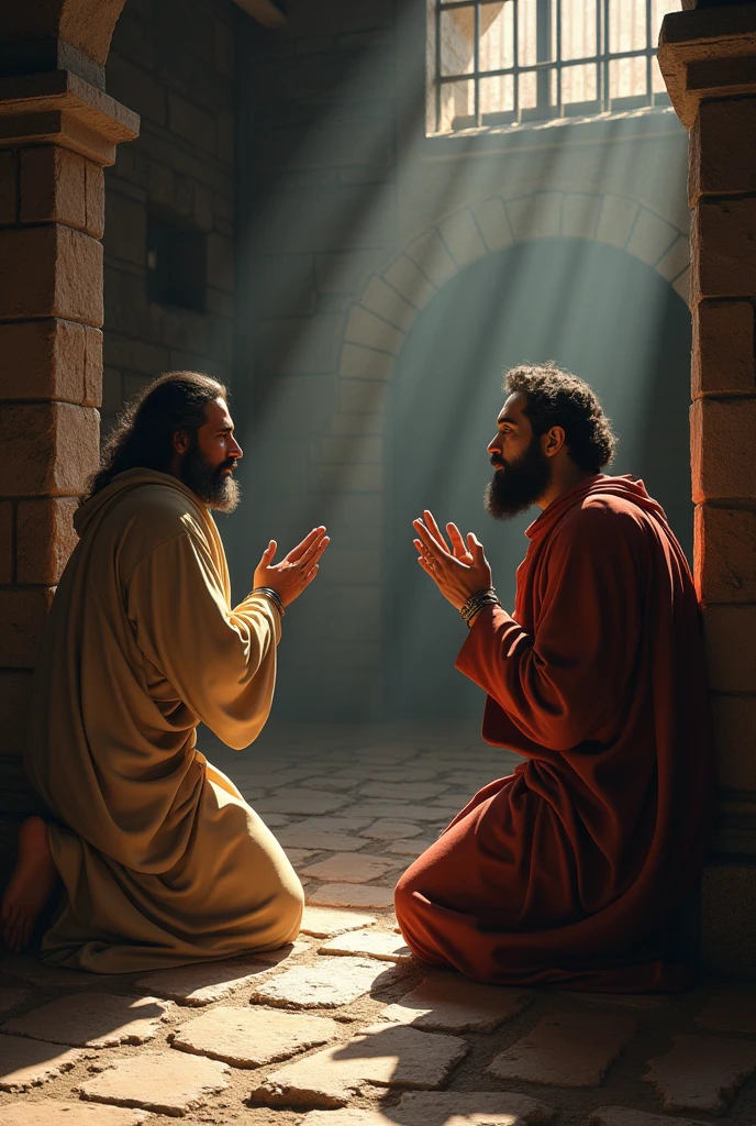 Paul and Silas in prison praising and praying and the prison opening