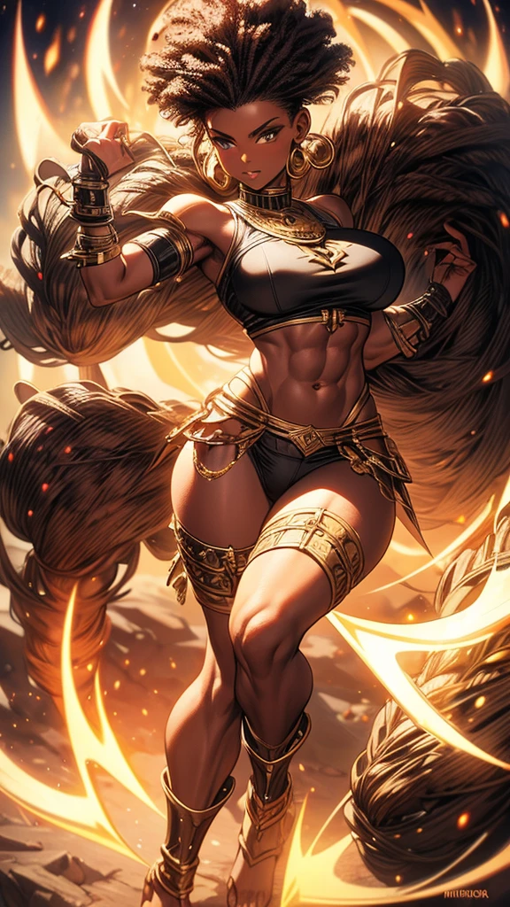 (a muscular, a chubby, strong, powerful, fierce, confident),very detailed barbarian woman, with toned muscles, broad shoulders, and a sturdy frame, adorned with intricate and vibrant tattoos that tell stories of battles and conquests. Her tattoos cover her entire body, from her arms and legs to her chest and back, showcasing intricate patterns and symbols that represent her strength and resilience. The tattoos are a mix of tribal motifs and mythical creatures, adding an air of mystery to her fierce persona. Her lips are full and expressive, with a hint of a confident and knowing smile. They are adorned with vibrant lipsticks that match the colors of her tattoos, highlighting her fierce persona. Her hair is her crowning glory, flowing down past her waist in thick cascades. It is wild and untamed, representing her free spirit and untethered nature. The hair is a rich dark color, shining with a lustrous sheen, and it moves with each step she takes, adding to the sense of power and grace. She stands tall and proud, showcasing her towering height. Her presence commands attention and respect, as she embodies the strength and might of a true warrior. She wears a barbarian helmet that adds to her imposing appearance. It is adorned with intricate engravings and has large sharp horns protruding from the sides, symbolizing her strength and battle prowess. The helmet complements her tattoos and hair, completing her fierce and badass look. The overall art style is a fusion of fantasy and realism. It features elements of both classic barbarian aesthetics and contemporary tattoo artistry, resulting in a unique and visually captivating composition. The colors are earthy and warm, with hints of reds, oranges, and browns, complementing the barbarian theme. The lighting is dramatic and dynamic, highlighting the contours of her muscular physique and creating a sense of depth and volume. The light source casts strong shadows, adding to the intensity and drama of the scene. The overall ambiance is one of strength, power, and resilience, capturing the essence of a fierce and formidable barbarian woman.