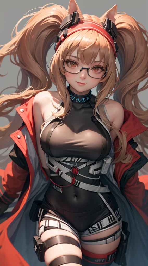 (The is very detailed:1.3),
1个Giant Breast Girl, alone,
aang_DV, orange eyes, Half-rimmed glasses, light smile,
hyper-detailing, (A high resolution:1.1), Best quality at best, (tmasterpiece:1.3), Movie Lighting,