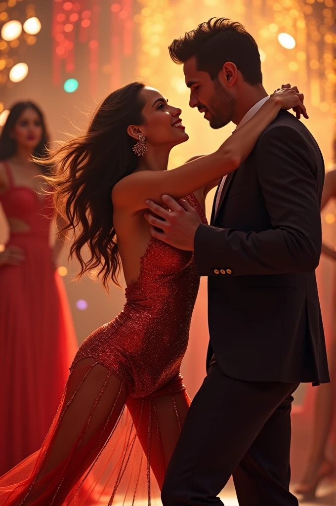Jade Picon dancing with Gustavo Lima and Maísa watching from afar