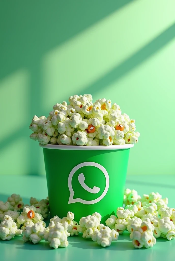 unas palomitas de maiz 🍿 color verde y blanco con un recipiente de WhatsApp recrea unas palomitas épicas inspirados en WhatsApp