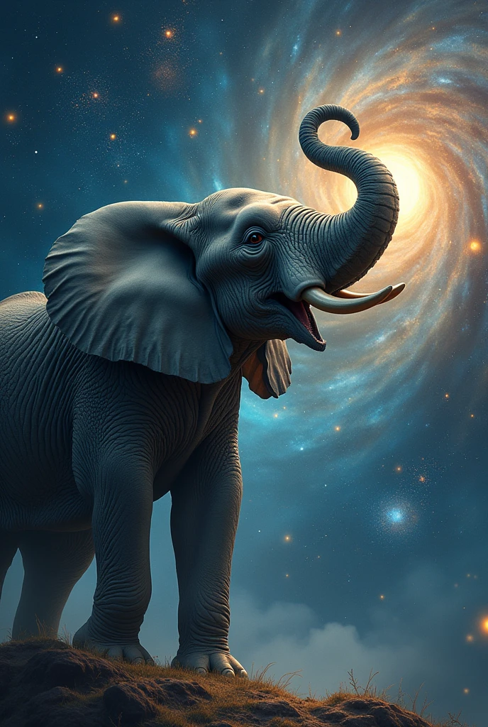 An elephant pecking at the universe where to split png