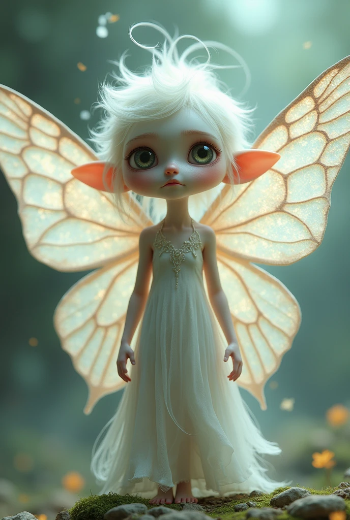 An animated character who has moth wings and is albino 