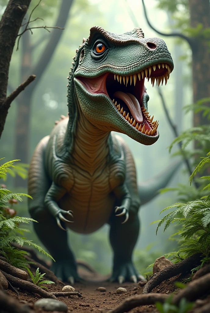 Dinosaur with crooked teeth and braces