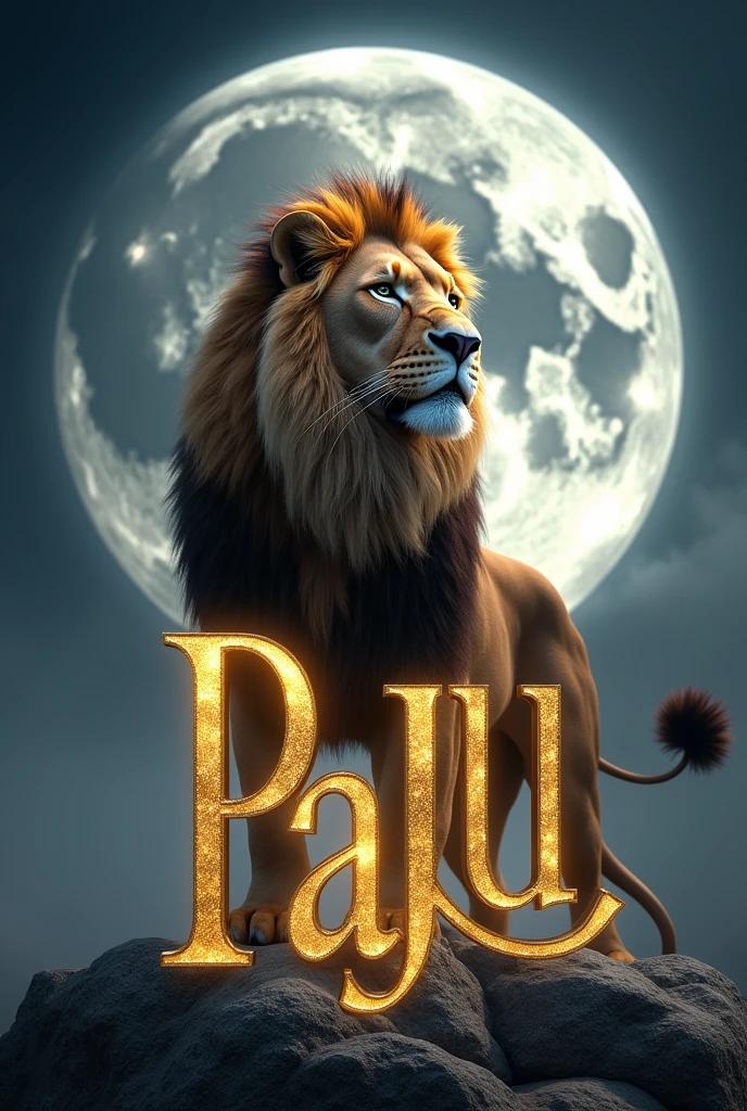 The word PAJU with the golden color is with a lion behind it on the moon