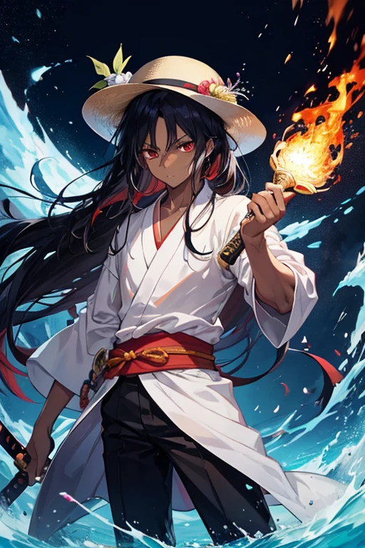 Tenshi é um personagem de rpg de One Piece.
Tenshi is a young dark-skinned boy, bright red eyes and very long black hair, with white highlights that stand out.
Tenshi veste-se com um kimono simples, with black pants. He uses two katanas and has fire powers.. In addition to being able to transform into a red phoenix.
